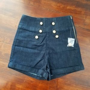 High-waisted Dark Denim Shorts